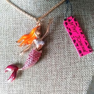 Betsey Johnson Crystal Enamel Pink Mermaid Necklace